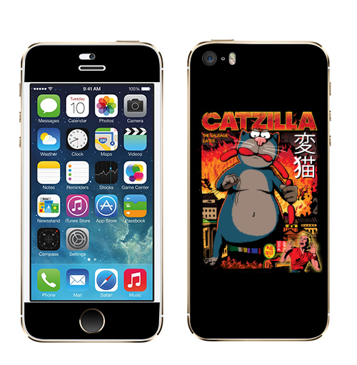 Наклейка на Телефон Apple iPhone 5S, 5SE КОТЗИЛЛА,  купить в Москве – интернет-магазин Allskins, годзилла, кино, персонажи, котята, кошка, ужасный, пародия, прикол, приключения