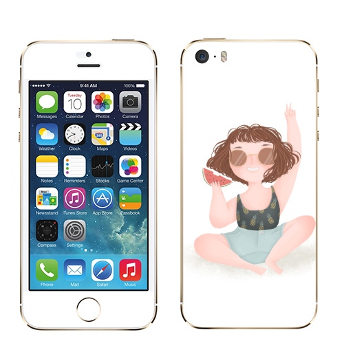 Наклейка на Телефон Apple iPhone 5S, 5SE Летняя девчонка,  купить в Москве – интернет-магазин Allskins, радость, настроение, ананас, счастье, солнце, арбуз, лето, девушка