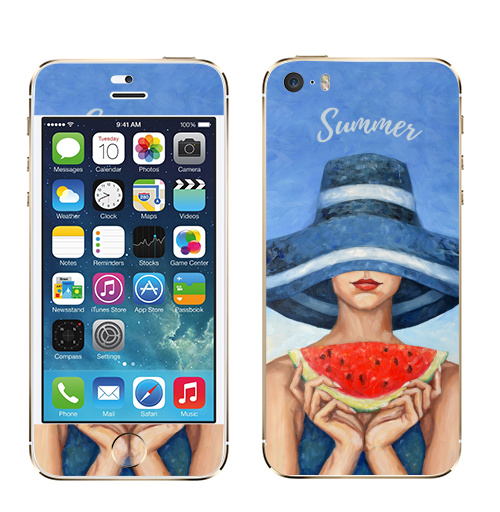 Наклейка на Телефон Apple iPhone 5S, 5SE Предвкушение,  купить в Москве – интернет-магазин Allskins, девушка, шляпа, арбуз, морская, дама, масляная, мазки, картины, яркий