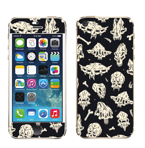 Наклейка на Телефон Apple iPhone 5S, 5SE Паттерн с черепами пришельцев,  купить в Москве – интернет-магазин Allskins, пришелец, инопланетяне, странный, череп, кости, паттерн, черное и белое, монстры, монохром