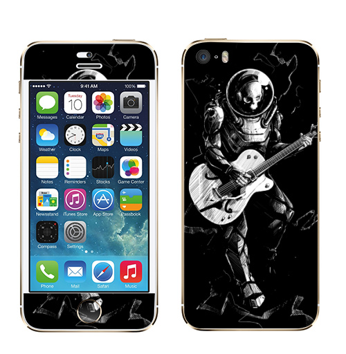 Наклейка на Телефон Apple iPhone 5S, 5SE Космический бард,  купить в Москве – интернет-магазин Allskins, скелет, космос, гитара, темнота, шлем