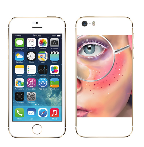Наклейка на Телефон Apple iPhone 5S, 5SE Розовые веснушки,  купить в Москве – интернет-магазин Allskins, девушка, очки, глаз, розовый, портреты, мило, лицо