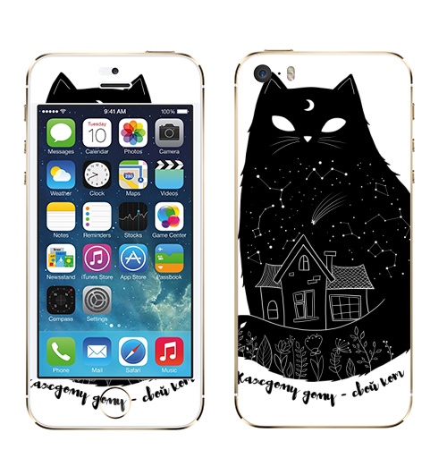 Наклейка на Телефон Apple iPhone 5S, 5SE Каждому дому - свой кот,  купить в Москве – интернет-магазин Allskins, кошка, котопринт, космос