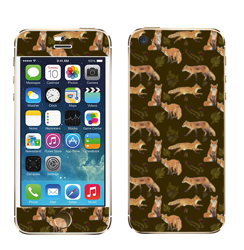 Наклейка на Телефон Apple iPhone 5S, 5SE Много лисичек,  купить в Москве – интернет-магазин Allskins, лиса, листья, лес