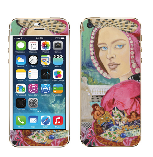 Наклейка на Телефон Apple iPhone 5S, 5SE Ренессанс весна.,  купить в Москве – интернет-магазин Allskins, классика, весна, ренессанс, узор, девушка, бирюзовый, розовыйвый, коллаж, италия