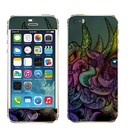 Наклейка на Телефон Apple iPhone 5S, 5SE Осьминожка играет в прятки,  купить в Москве – интернет-магазин Allskins, осьминог, животное, морская, щупальца, прячется, маскируется, маскировка, сочный, цвет, радужный, моллюск, подводный, плавает, под водой, аква, аквариум, детские, взрослым, тентакли, присоски