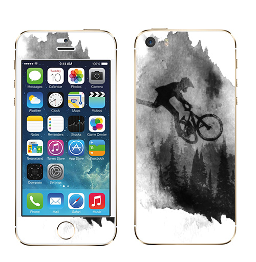 Наклейка на Телефон Apple iPhone 5S, 5SE Чернильный Райдер,  купить в Москве – интернет-магазин Allskins, горный велосипед, велосипед, мтб, ездить, горы, езда на велосипеде, байкер, bmx, лес, спорт, фрирайд, поездка, занятие спортом, минимализм