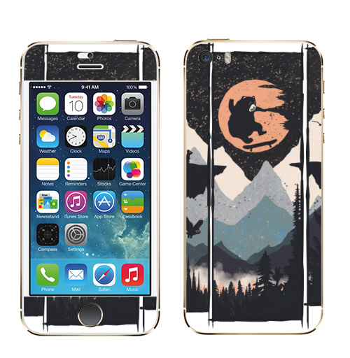 Наклейка на Телефон Apple iPhone 5S, 5SE Дикий Флип,  купить в Москве – интернет-магазин Allskins, горы, медведь, скейтборд, сова, луна, лес