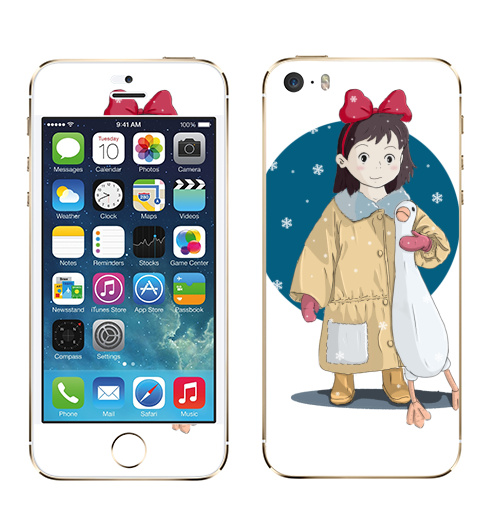 Наклейка на Телефон Apple iPhone 5S, 5SE Ребенок и гусь,  купить в Москве – интернет-магазин Allskins, детские, бант, снег, ребенок, игрушки, мило, мультфильмы, читатель