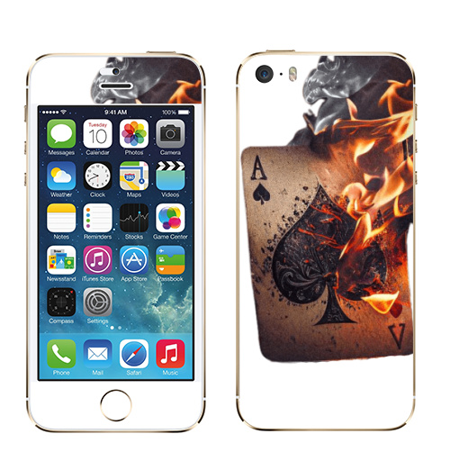 Наклейка на Телефон Apple iPhone 5S, 5SE Кинематографический снимок горящей игральной карты,  купить в Москве – интернет-магазин Allskins, карты, читатель, пика, туз, горящая