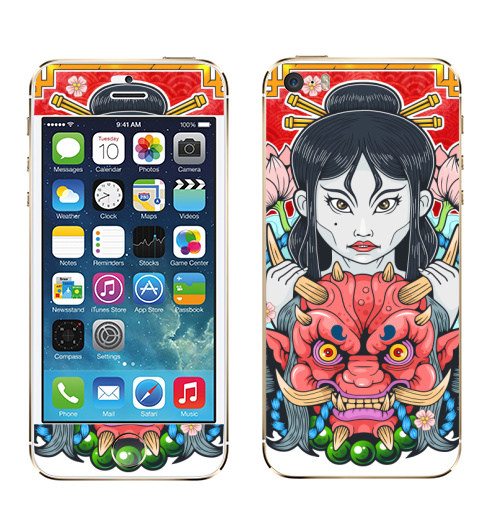 Наклейка на Телефон Apple iPhone 5S, 5SE Девушка и демон,  купить в Москве – интернет-магазин Allskins, Япония, гейша, они, демоны, девушка, мистика, монстры, азия, мифология, магия, фэнтези