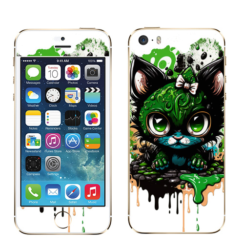 Наклейка на Телефон Apple iPhone 5S, 5SE Кошка в красках,  купить в Москве – интернет-магазин Allskins, стритарт, кошка, граффити, краски, акварель