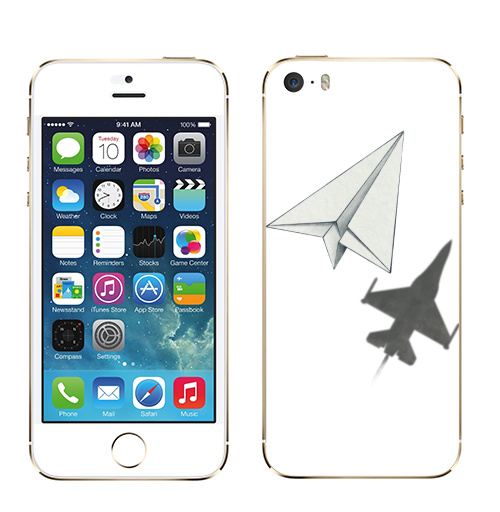 Наклейка на Телефон Apple iPhone 5S, 5SE Тень самолета,  купить в Москве – интернет-магазин Allskins, военные, дизайнер, идея, техника, небо, бумага, концепт, скорость, мечта, полёт, бумажный, набросок, карандаш, иллюстрации, тень, самолет