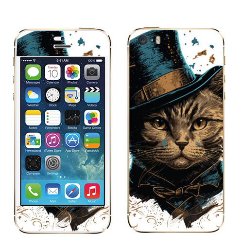 Наклейка на Телефон Apple iPhone 5S, 5SE Кот в цилиндре,  купить в Москве – интернет-магазин Allskins, поп-арт, котята, котопринт, популярный, шляпа, искусство