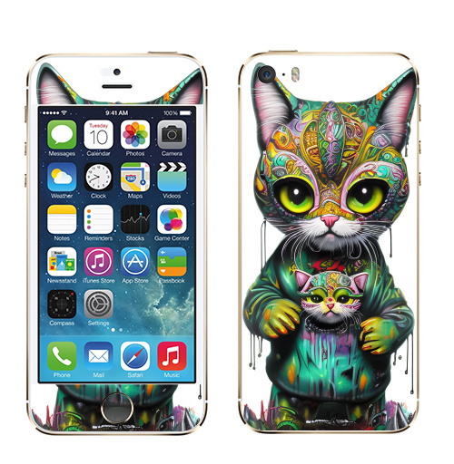 Наклейка на Телефон Apple iPhone 5S, 5SE Милый котенок в стрит арте,  купить в Москве – интернет-магазин Allskins, стритарт, котята, кошка, краски, детские
