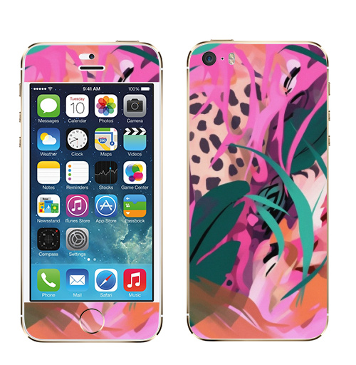 Наклейка на Телефон Apple iPhone 5S, 5SE Дикая природа в тропическом лесу,  купить в Москве – интернет-магазин Allskins, поп-арт, природа, леопард, тропические, тропики, растение, розовый, зеленый, леопардовый, оранжевый, живописный, абстракция