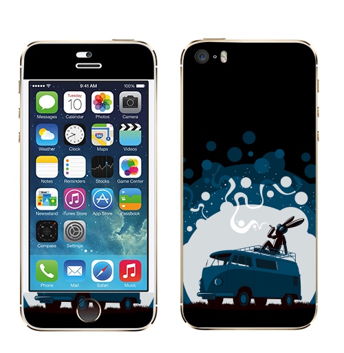 Наклейка на Телефон Apple iPhone 5S, 5SE Night Scene '11,  купить в Москве – интернет-магазин Allskins, 300 Лучших работ, крыша, sfsf, синий, заяц, дым, ночь, Фольксваген, черный
