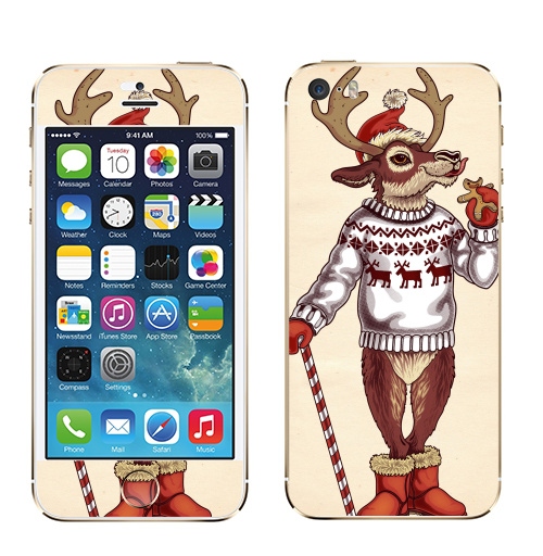 Наклейка на Телефон Apple iPhone 5S, 5SE Олень санты,  купить в Москве – интернет-магазин Allskins, печенье, олень, новый год, 300 Лучших работ, милые животные, крутые животные