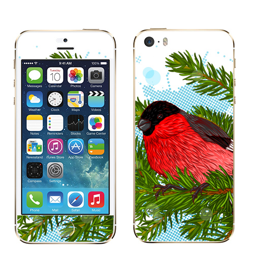 Наклейка на Телефон Apple iPhone 5S, 5SE Снегирь,  купить в Москве – интернет-магазин Allskins, новый год, зима, птицы, снег, снегирь