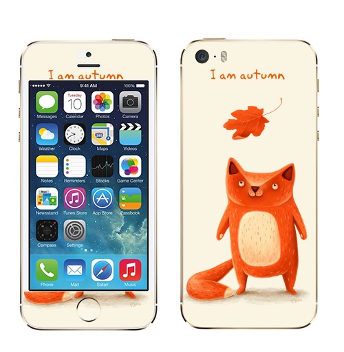 Наклейка на Телефон Apple iPhone 5S, 5SE Я — осень,  купить в Москве – интернет-магазин Allskins, крутые животные, осень, оранжевый, лиса, животные, детские, милые животные