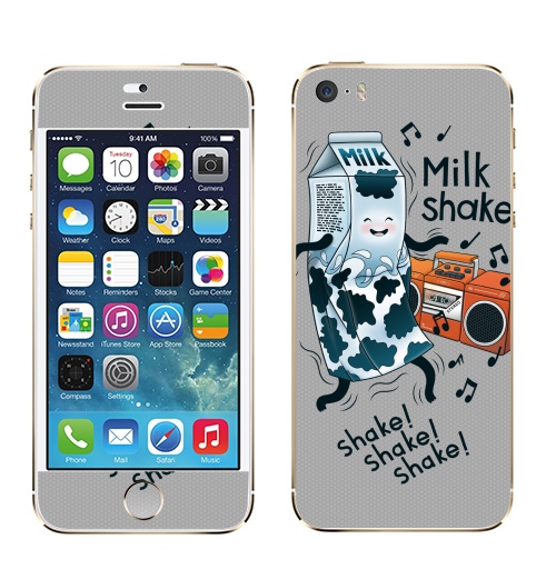 Наклейка на Телефон Apple iPhone 5S, 5SE MilkShake!,  купить в Москве – интернет-магазин Allskins, музыка, еда, ноты, танцы, коктейль, молочный