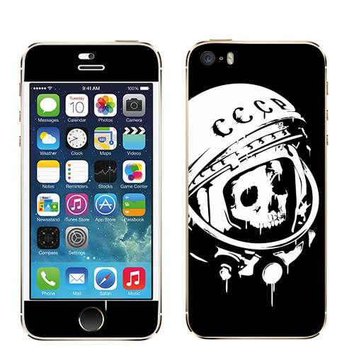 Наклейка на Телефон Apple iPhone 5S, 5SE Прости, Юра,  купить в Москве – интернет-магазин Allskins, Гагарин, тёмное, подтеки, грандж, холод, череп, пустота, капли, космос