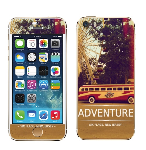 Наклейка на Телефон Apple iPhone 5S, 5SE Adventure,  купить в Москве – интернет-магазин Allskins, надписи на английском, типографика, автомобиль, NY, приключения, природа, текстура, джерси, Америка