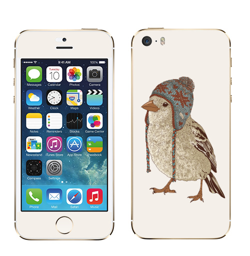 Наклейка на Телефон Apple iPhone 5S, 5SE Птица в шапке,  купить в Москве – интернет-магазин Allskins, 300 Лучших работ, пипстер, шапка, птицы, зима, новый год, коричневый, крутые животные