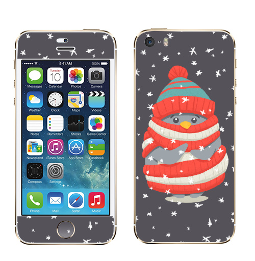 Наклейка на Телефон Apple iPhone 5S, 5SE Пингвин в шарфе и шапке,  купить в Москве – интернет-магазин Allskins, новый год, зима, лес, пингвин, снег, шапка, шарф, замерз