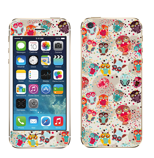Наклейка на Телефон Apple iPhone 5S, 5SE Owls owls 3,  купить в Москве – интернет-магазин Allskins, бирюзовый, детские, сова, птицы, паттерн, красный, девушка, голубой