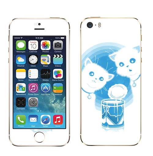 Наклейка на Телефон Apple iPhone 5S, 5SE ДВА КОТЁНКА И СГУЩЁНКА,  купить в Москве – интернет-магазин Allskins, прикол, белый, голубой, кошка, синий, киса, сгущенка