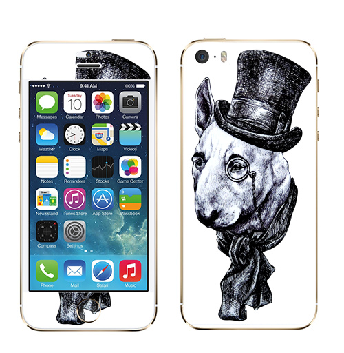 Наклейка на Телефон Apple iPhone 5S, 5SE Сэр Бультерьер,  купить в Москве – интернет-магазин Allskins, крутые животные, черно-белое, животные, собаки, стимпанк, бультерьер, милые животные