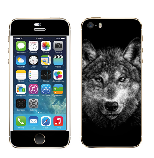 Наклейка на Телефон Apple iPhone 5S, 5SE Волчище,  купить в Москве – интернет-магазин Allskins, морда, животные, волк, полностьючерный, 300 Лучших работ