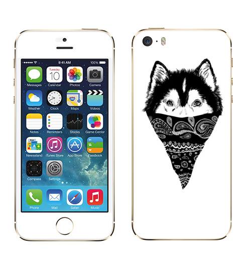 Наклейка на Телефон Apple iPhone 5S, 5SE Пёс,  купить в Москве – интернет-магазин Allskins, крутые животные, собаки, персонажи, мафия, графика, белый, черный, животные, милые животные