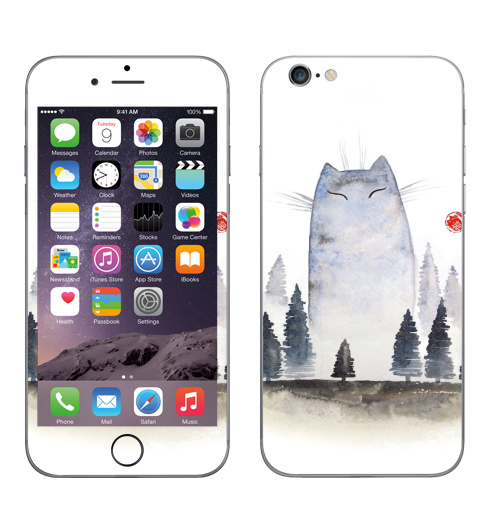 Наклейка на Телефон Apple iPhone 6, 6s Кот туманный,  купить в Москве – интернет-магазин Allskins, акварель, туман, лес, кошка