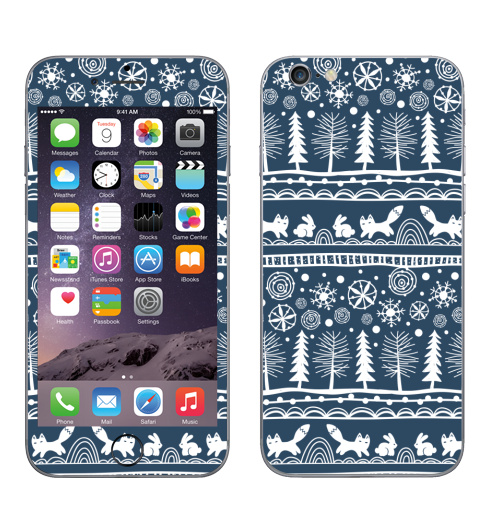 Наклейка на Телефон Apple iPhone 6, 6s Зимний лес,  купить в Москве – интернет-магазин Allskins, зима, лиса, лес, деревья, заяц, забавный, паттерн, снег
