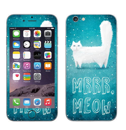 Наклейка на Телефон Apple iPhone 6, 6s Снежный кот,  купить в Москве – интернет-магазин Allskins, крутые животные, снег, мило, кошка, мяу, пушистое, создание, смотрит, зима