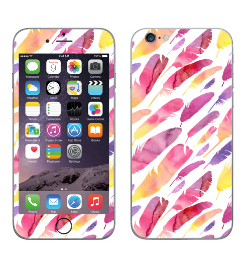 Наклейка на Телефон Apple iPhone 6, 6s Акварельные перышки на белом фоне,  купить в Москве – интернет-магазин Allskins, перья, фиолетовый, сиреневый, лимонный, розовый, градиент, текстура, акварель