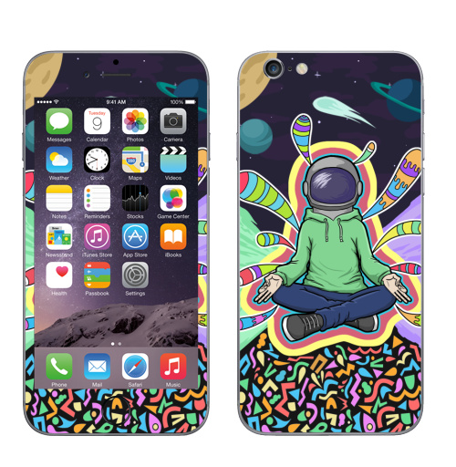 Наклейка на Телефон Apple iPhone 6, 6s Духовный космонавт,  купить в Москве – интернет-магазин Allskins, йога, космос, психоделика, зеленый, фиолетовый