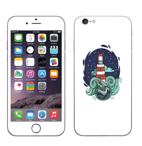 Наклейка на Телефон Apple iPhone 6, 6s Маяк и большая медведица,  купить в Москве – интернет-магазин Allskins, морская, маяк, космос, звезда, облако, небо, волны, рыба
