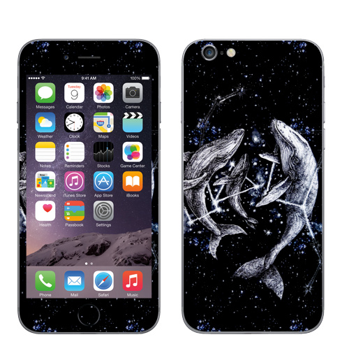 Наклейка на Телефон Apple iPhone 6, 6s Межгалактические киты,  купить в Москве – интернет-магазин Allskins, полностьючерный, небо, животные, ночь, звезда, космос, киты
