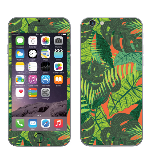 Наклейка на Телефон Apple iPhone 6, 6s Тропический принт,  купить в Москве – интернет-магазин Allskins, дистья, монстера, монстры, птицы, цветы, текстура, паттерн, джунгли, тропики