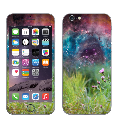 Наклейка на Телефон Apple iPhone 6, 6s Сон про кита и васильки,  купить в Москве – интернет-магазин Allskins, сон, васильки, фантазия, мечта, природа, галактика, цветы, киты, космос