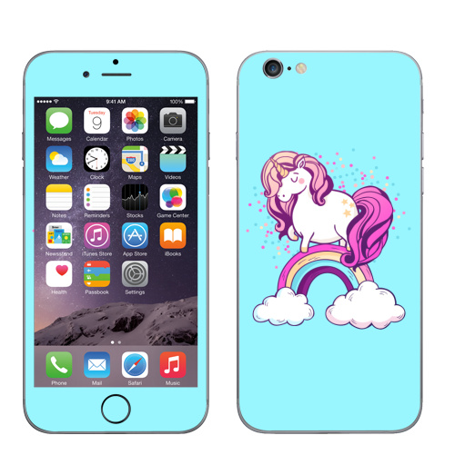 Наклейка на Телефон Apple iPhone 6, 6s Единорог на радуге ,  купить в Москве – интернет-магазин Allskins, милые животные, единорог, радуга, конфетти, салют, магия, мило, лошадь, животные, детские