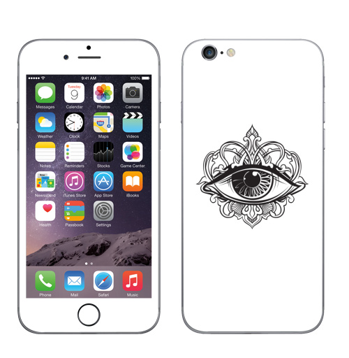 Наклейка на Телефон Apple iPhone 6, 6s Смотрю за тобой,  купить в Москве – интернет-магазин Allskins, черно-белое, глаз, графика, чакра, узор