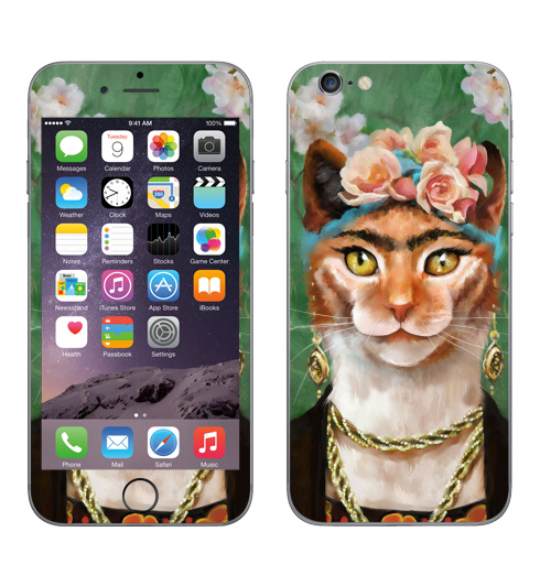 Наклейка на Телефон Apple iPhone 6, 6s Фрида Кало моими глазами,  купить в Москве – интернет-магазин Allskins, фрида, кало, кошка, розы, масло, яркий, Мексика, зеленный