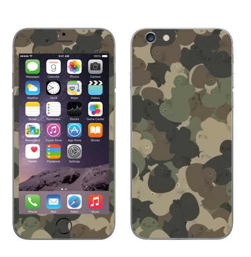 Наклейка на Телефон Apple iPhone 6, 6s Камуфляж с резиновыми уточками,  купить в Москве – интернет-магазин Allskins, хаки, текстура, военные, паттерн, утка, утенок, игрушки, ванная