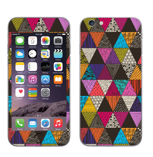 Наклейка на Телефон Apple iPhone 6, 6s Пестрые треугольники,  купить в Москве – интернет-магазин Allskins, рисунки, роспись, яркий, треугольники, паттерн, узор, графика, абстракция