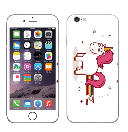 Наклейка на Телефон Apple iPhone 6, 6s Счастливый единорог,  купить в Москве – интернет-магазин Allskins, единорог, лошадь, пони, счастье, розовый, радуга, рог, радость, улыбка