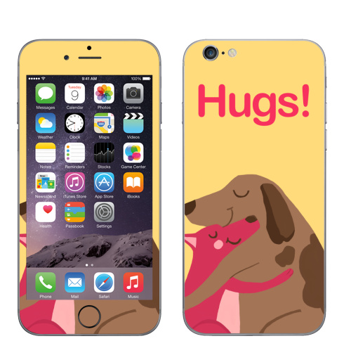 Наклейка на Телефон Apple iPhone 6, 6s Собаки-Обнимаки,  купить в Москве – интернет-магазин Allskins, любовь, собаки, обнимашки, обьятья